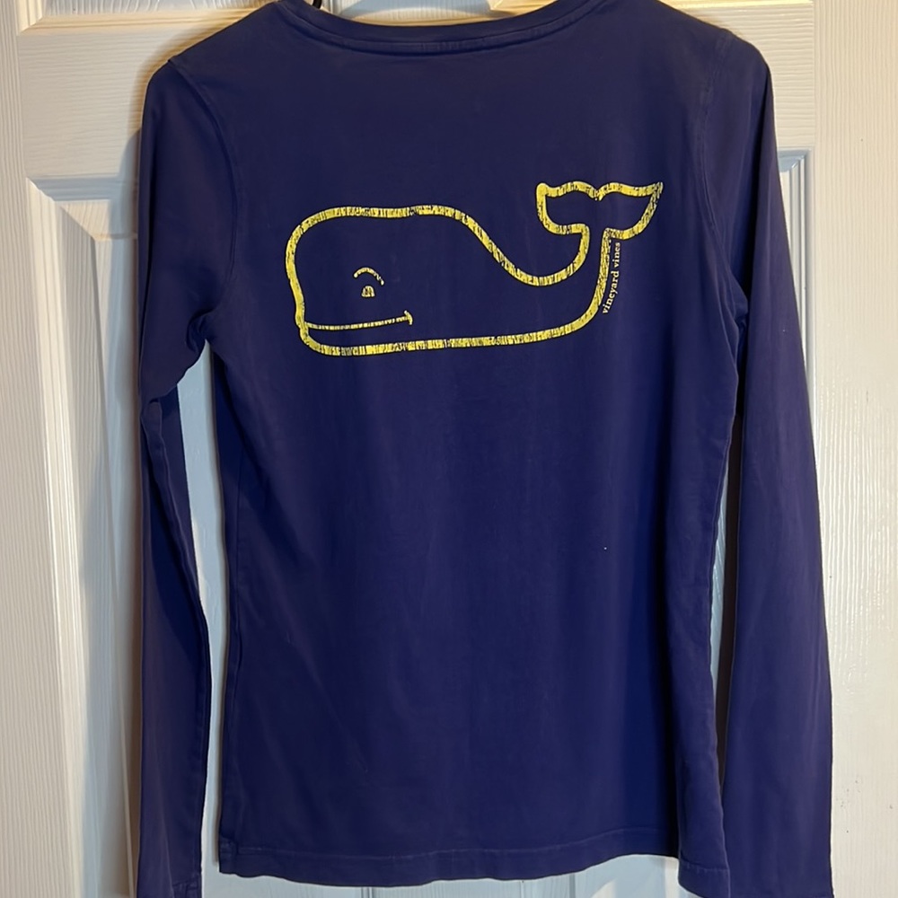 Vineyard Vines Navy W/ Yellow Whale Long Sleeve Pocket Tee Size XXS